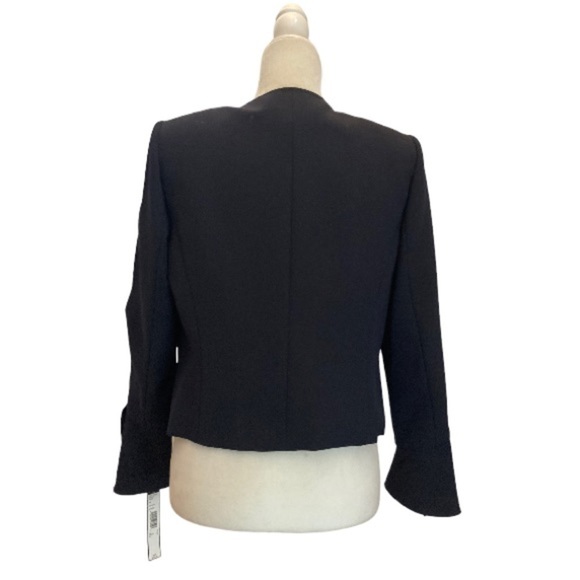 Tahari ASL Horton Open Front Blazer Jacket NWT Ruffle Sleeves in Navy Blue - Picture 4 of 11